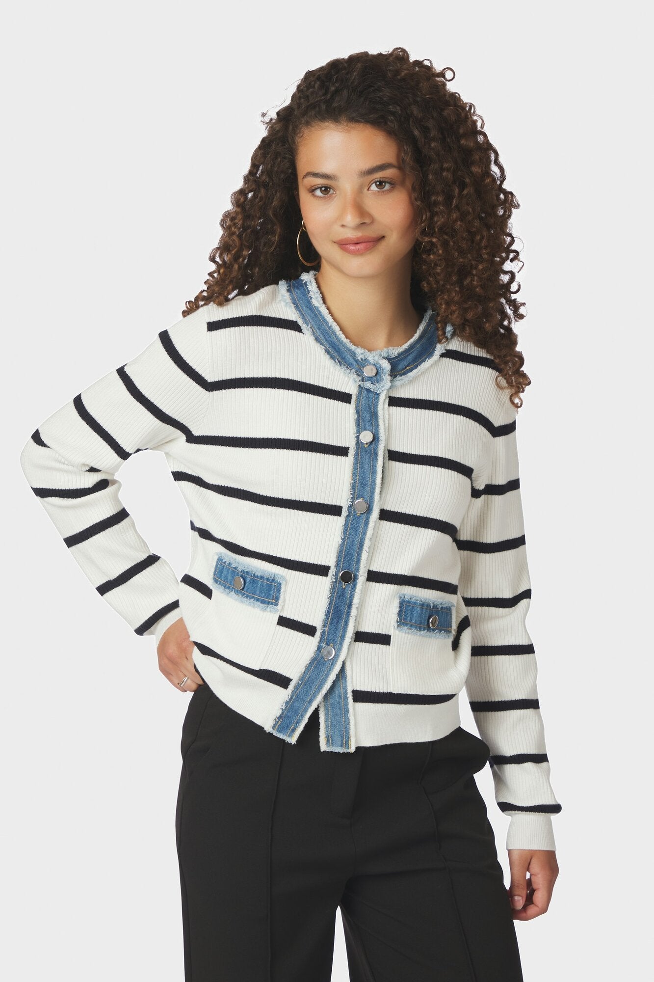 Zelma Stripe Denim cardigan - Off White
